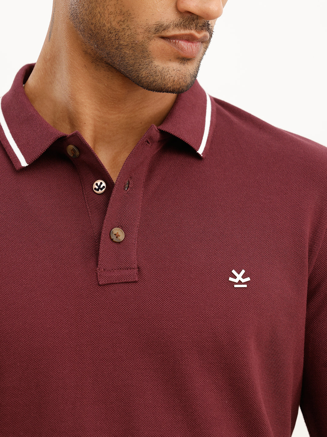 Slim Fit Full Sleeve Tipping Collar Polo T-Shirt | Maroon | WKTS3323
