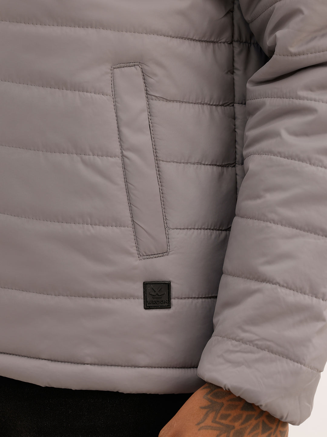 Solid Regular Fit Puffer Jacket | Dark Grey
