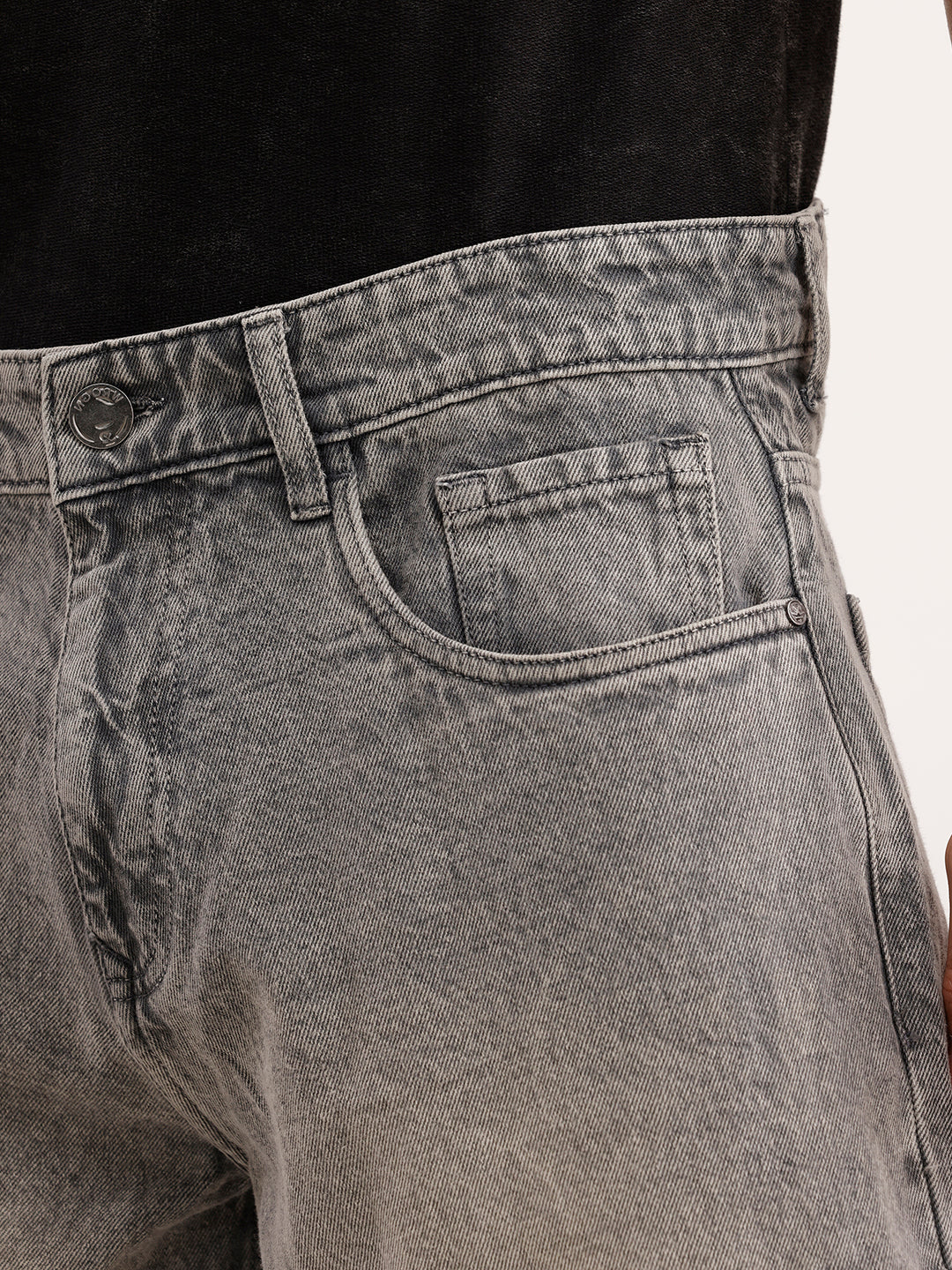 Loose Fit Faded Denim Jeans  | Grey