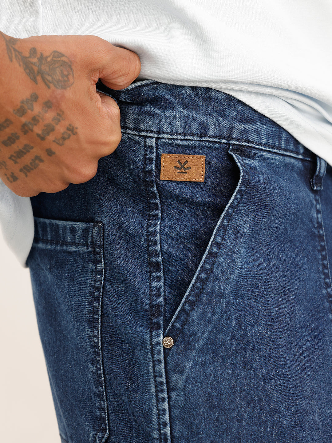 Solid Cargo Fit Denim Jeans | Light Blue | WSJN1086M