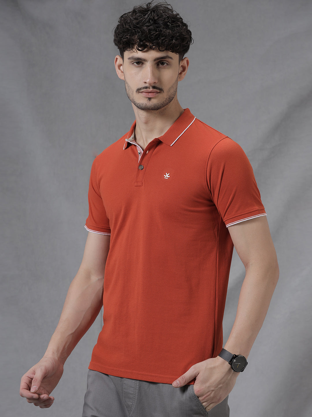 Orange Tipped Solid Polo T-Shirt