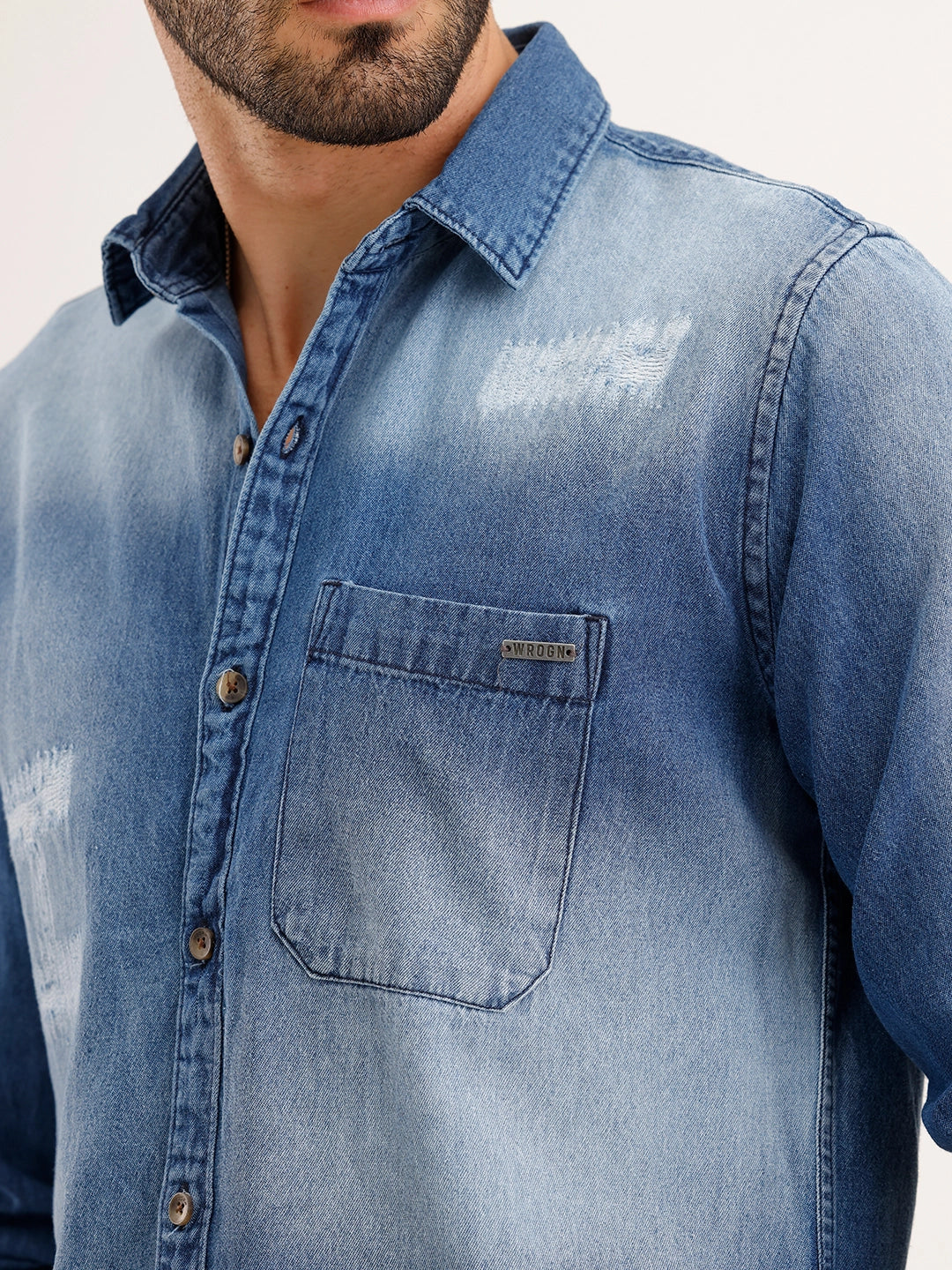 Regular Fit Faded Denim Shirt | Light Blue