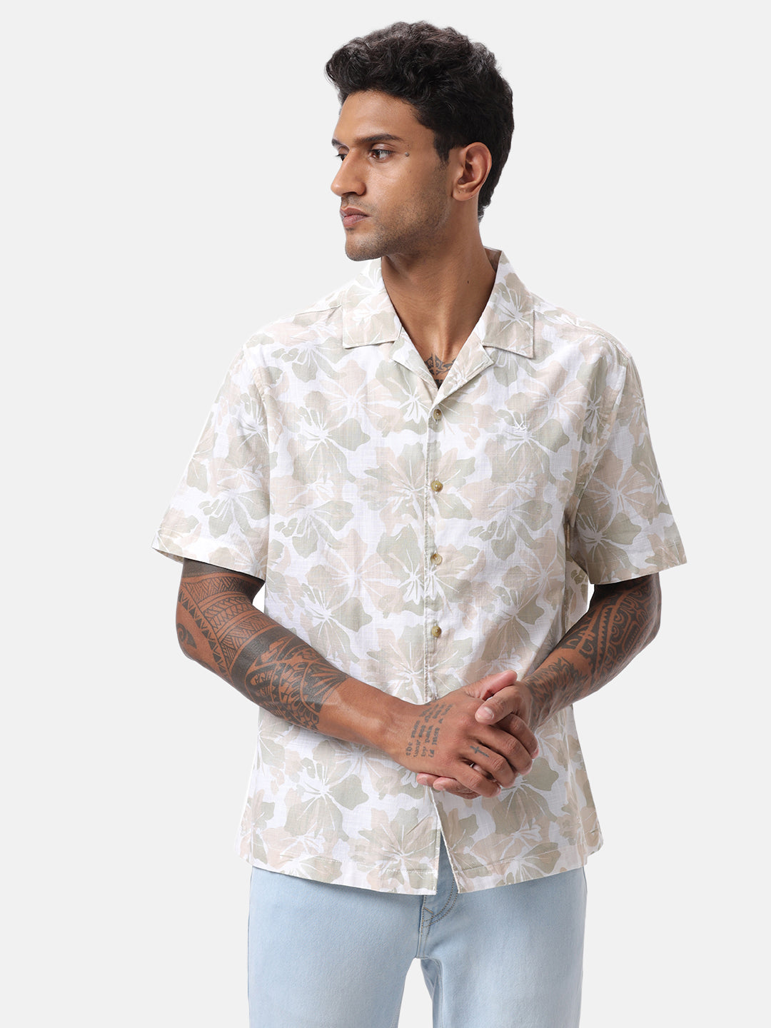 Beige Floral AOP Spoyl Shirt