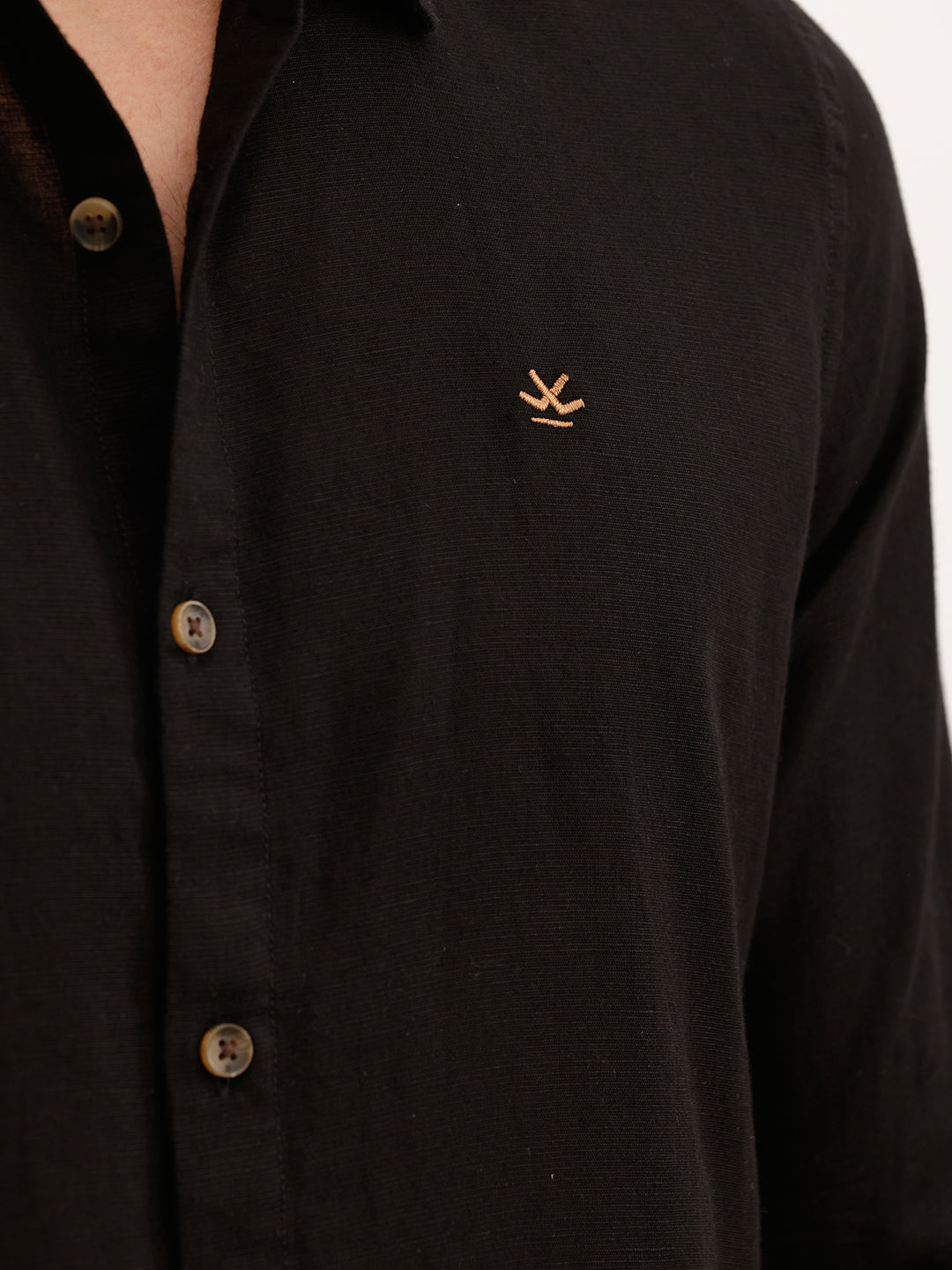 Solid Linen Blend Slim Fit Shirt | Black