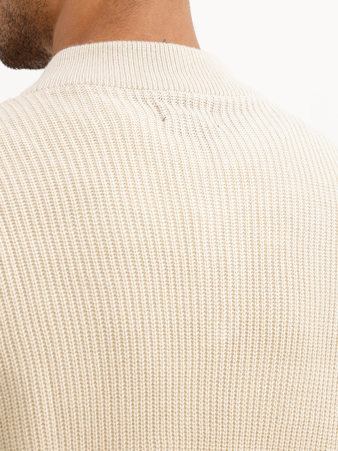 Regular Fit Textured Quater Zipper Sweater | Beige