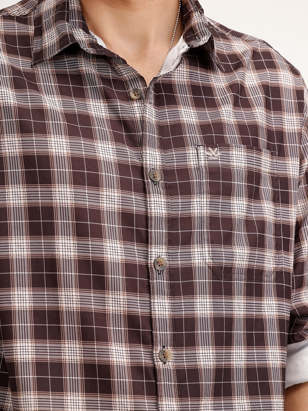 Oversized Fit Checkered Shirt | Brown