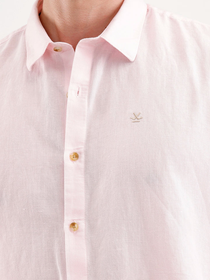 Solid Slim Fit Linen Blend Shirt  | Pink