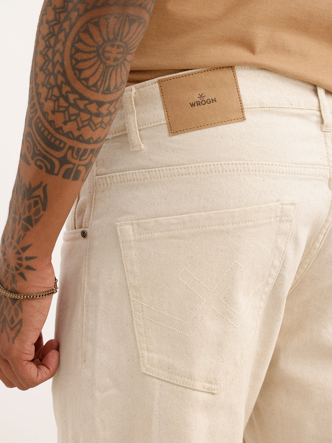 Solid Straight Fit Denim Jeans | Cream