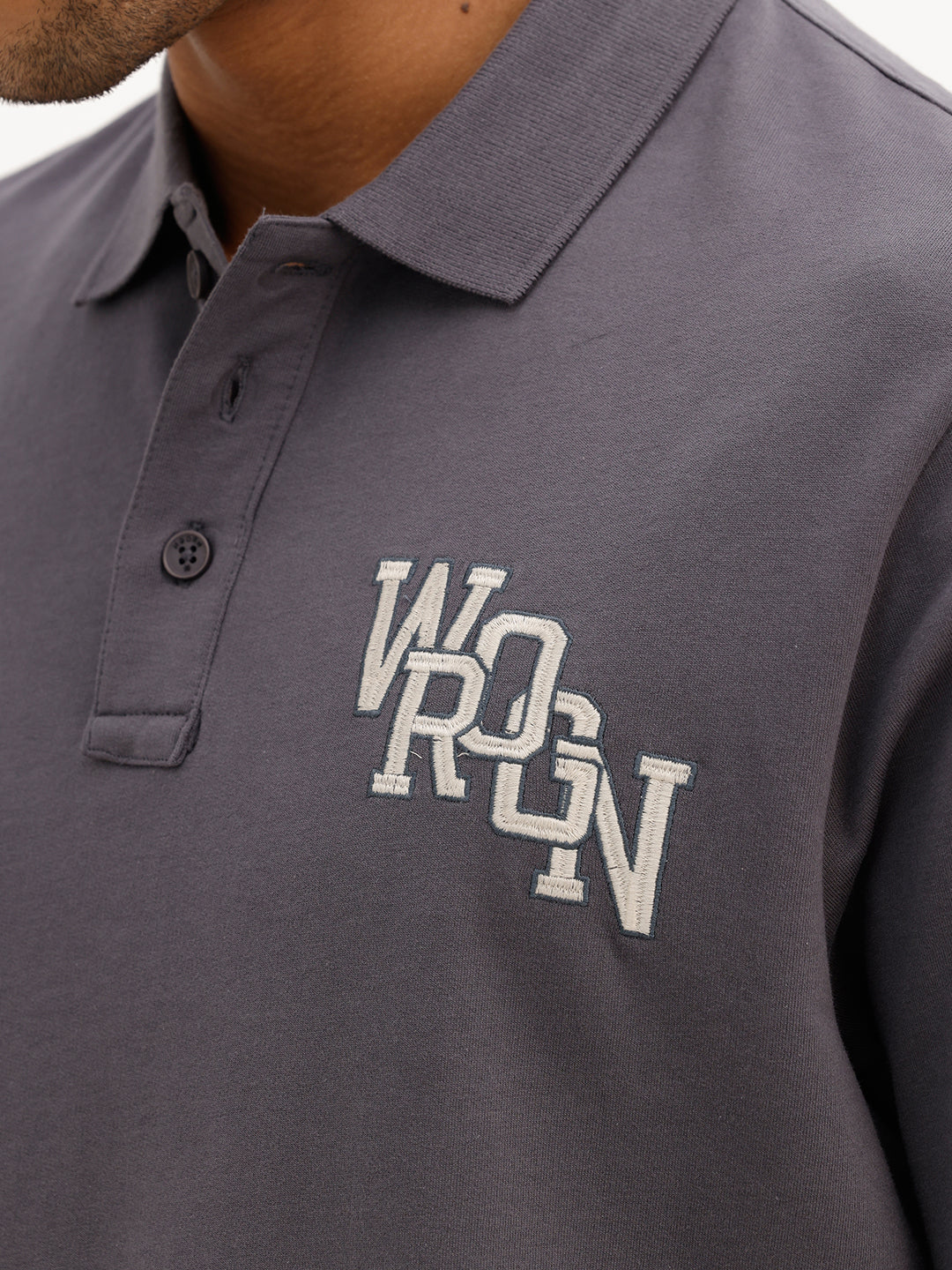 Comfort Fit Embroidery Patch Detail Polo T-Shirt | Grey