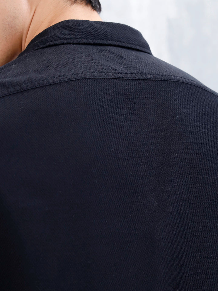 Textured Men's Casual Slim Fit Shirt | Black