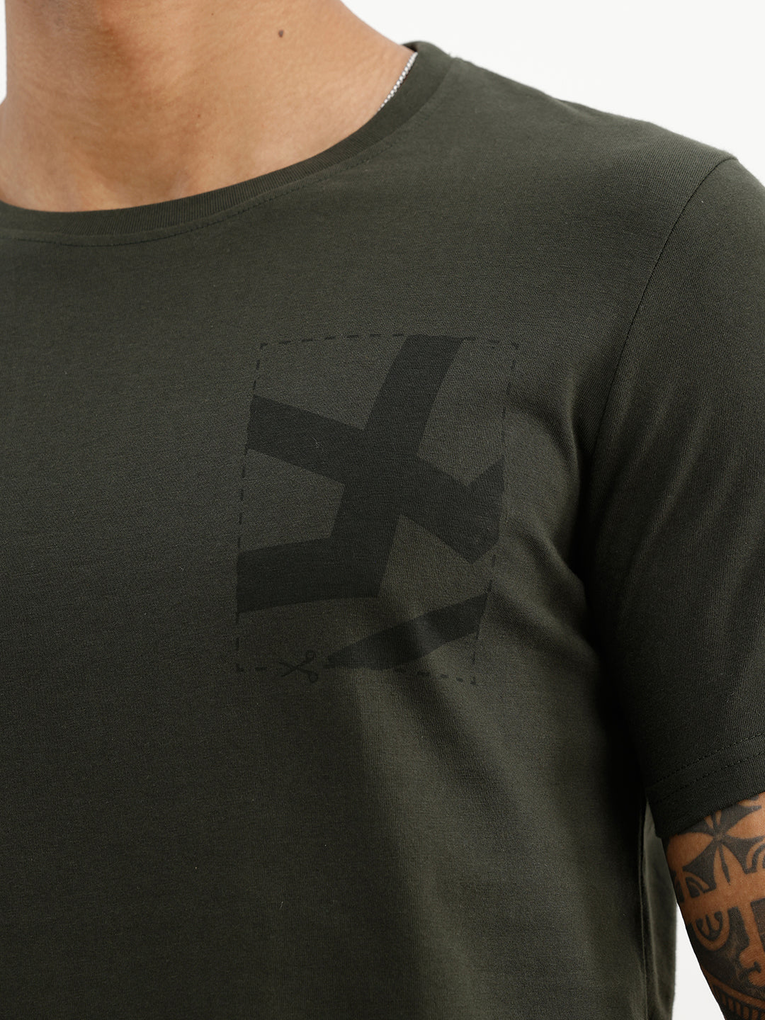 Classic Slim Fit Placement Printed T-Shirt | Olive