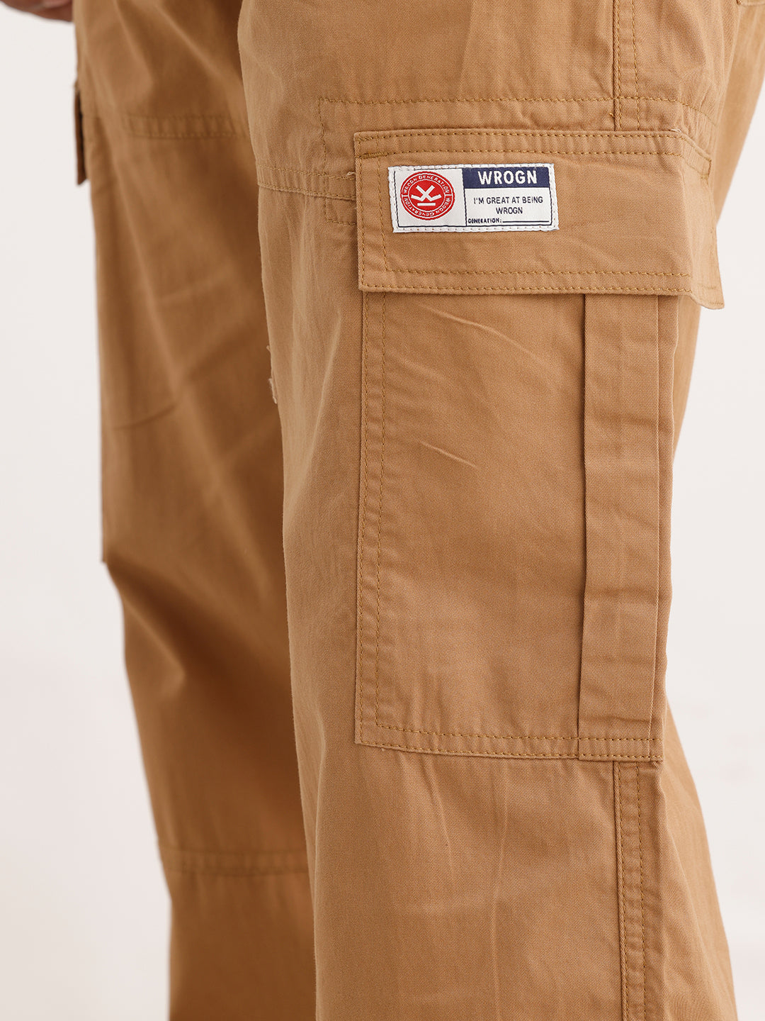 Solid Relaxed Fit Cargo Trousers | Brown