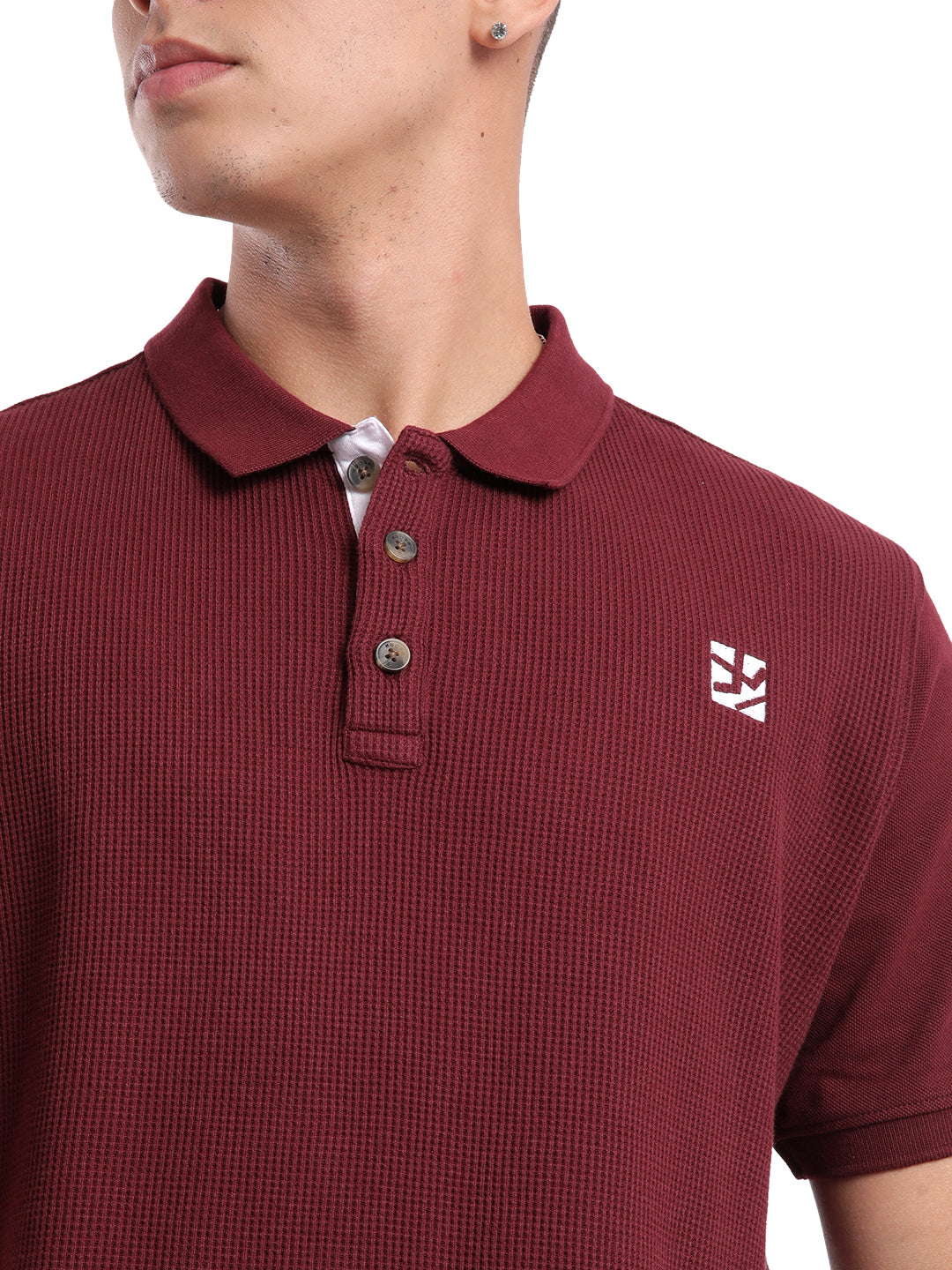 Textured Maroon Waffle Polo T-Shirt