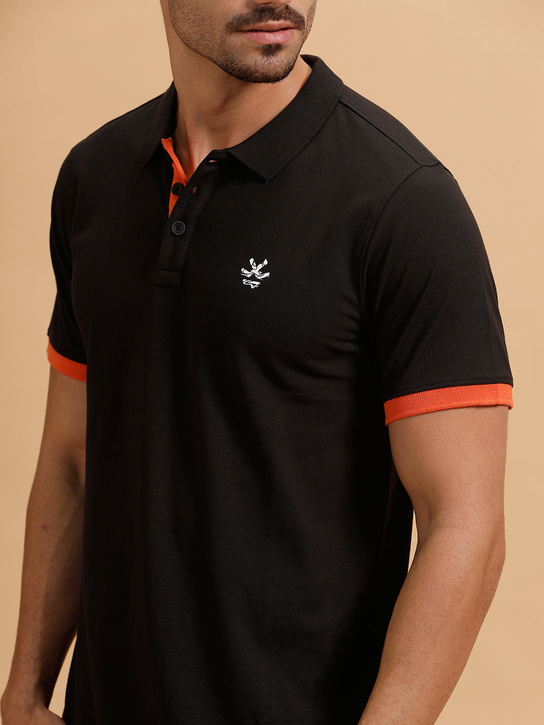 Contrast Details Slim Fit Polo T-Shirt |Black