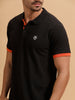 Contrast Details Slim Fit Polo T-Shirt |Black