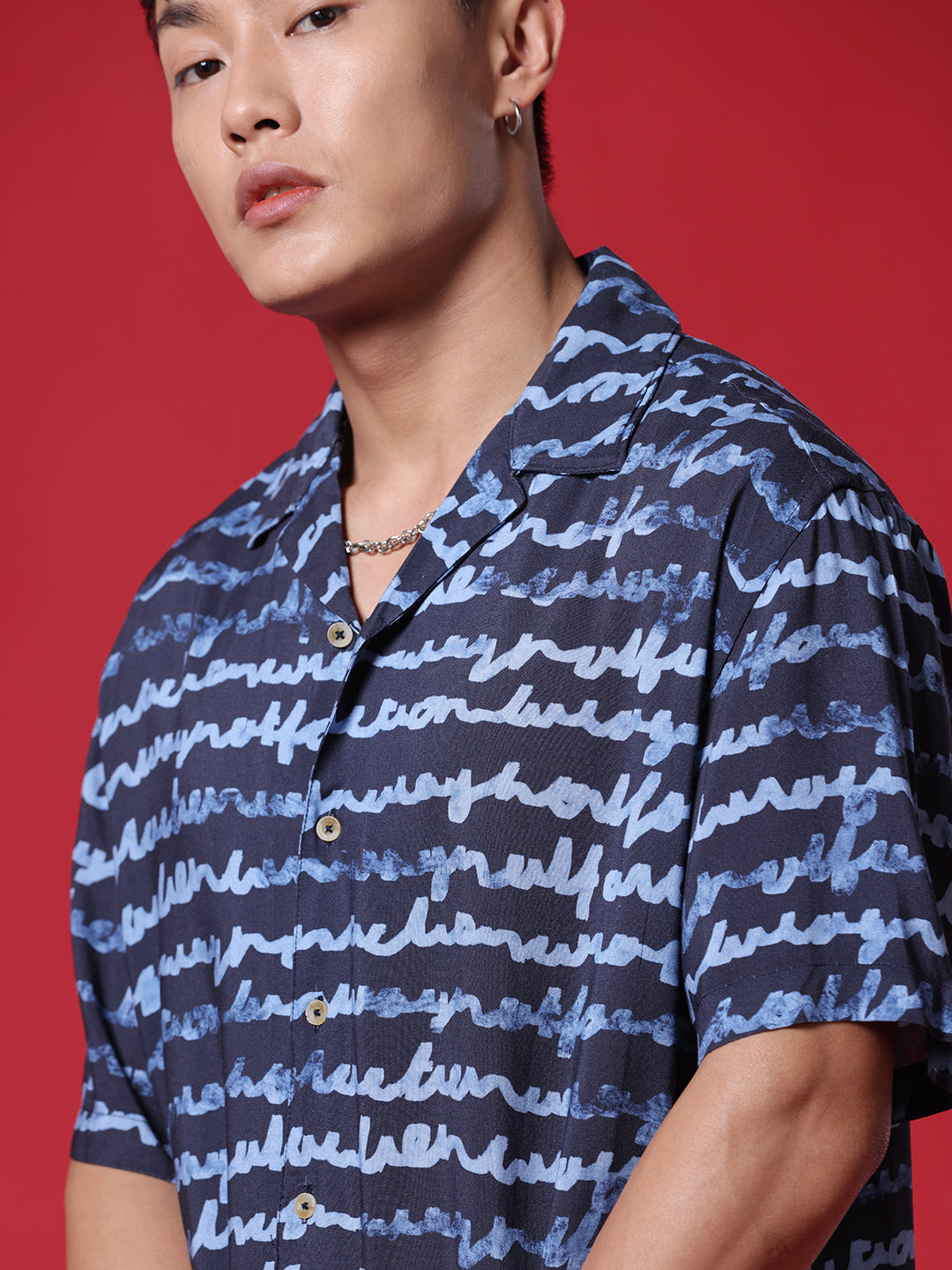 Cursive AOP Navy Shirt