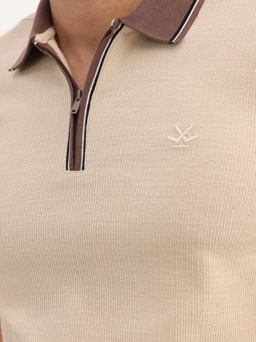 Classic Slim Fit Tipping Collar Polo T-Shirt | Beige