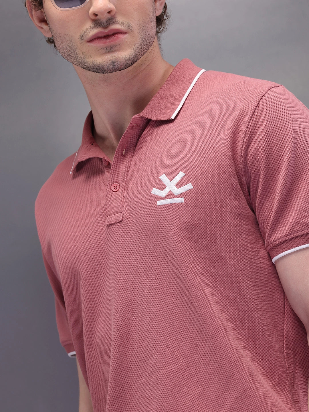 Solid Collar Tipping Polo T-Shirt | Pink