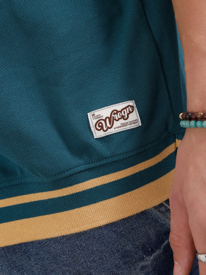 Oversized Polo T-Shirt With Contrast Trim Details | Teal