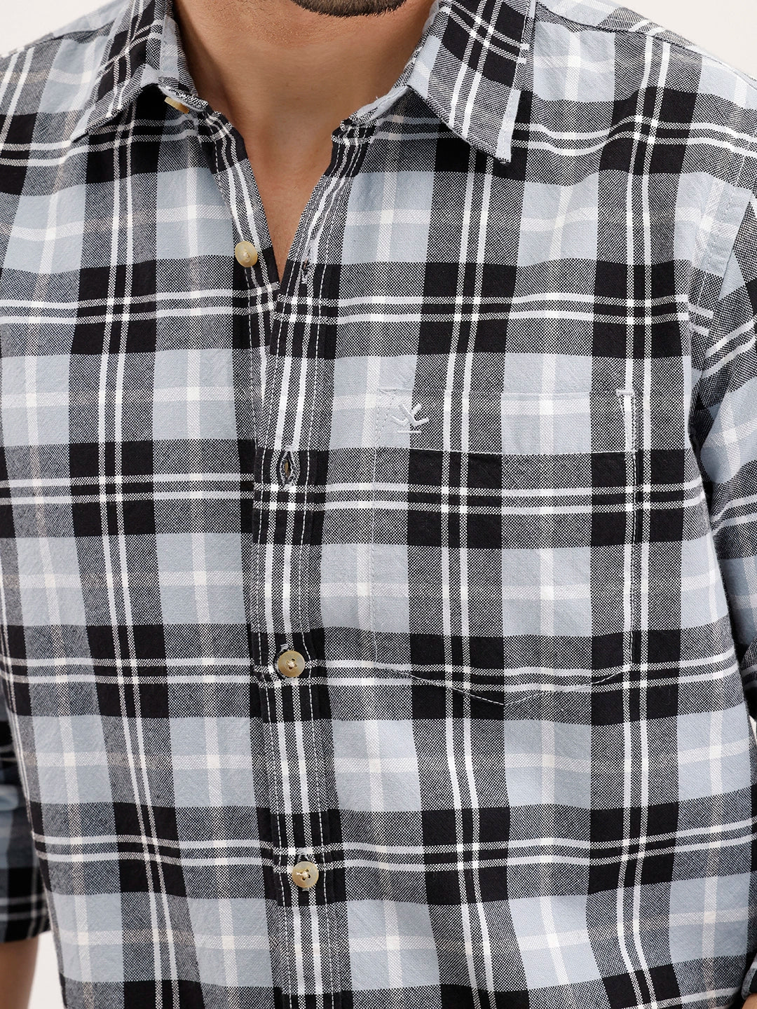 Regular Fit Checkered Shirt | Light Blue