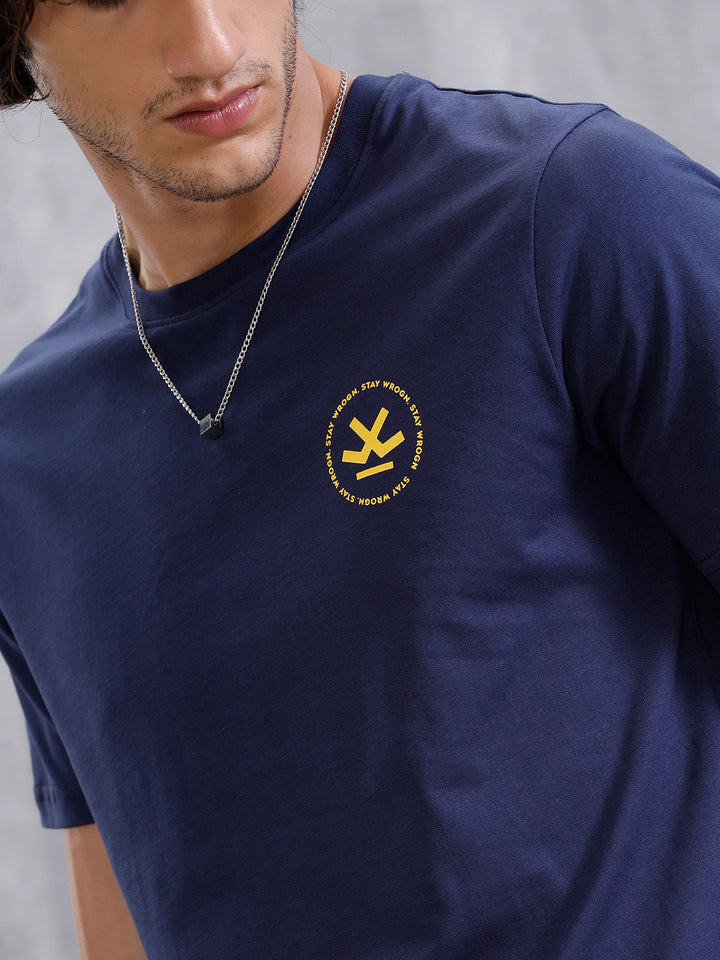 Placement Printed Slim Fit T-Shirt  | Navy Blue