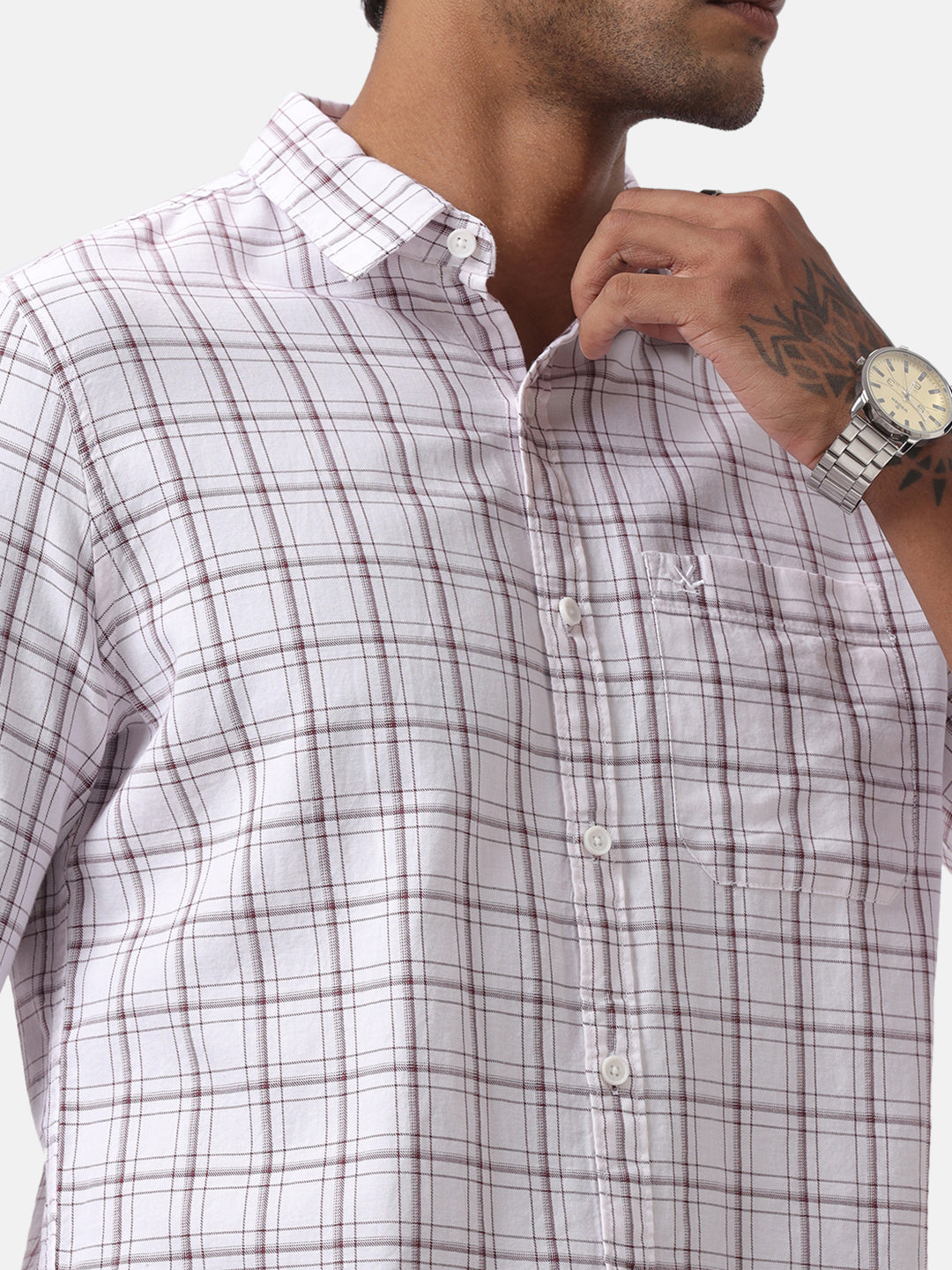 Checked White Basic Shirt