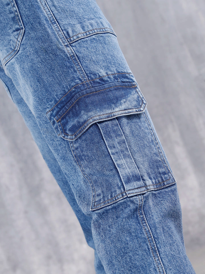 Men's Casual Relaxed Fit Cargo Jeans | Med Stone