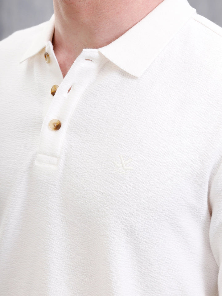 Crinkled Knit Polo T-Shirt | Off White