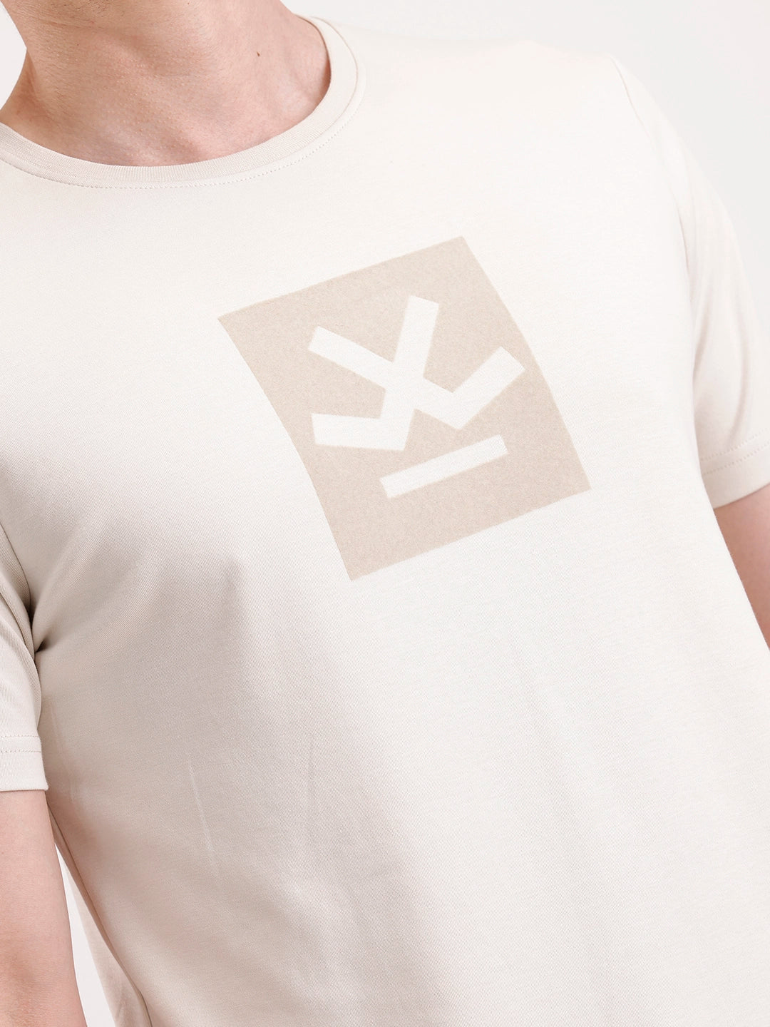 Solid Flock Printed T-Shirt   |  Beige