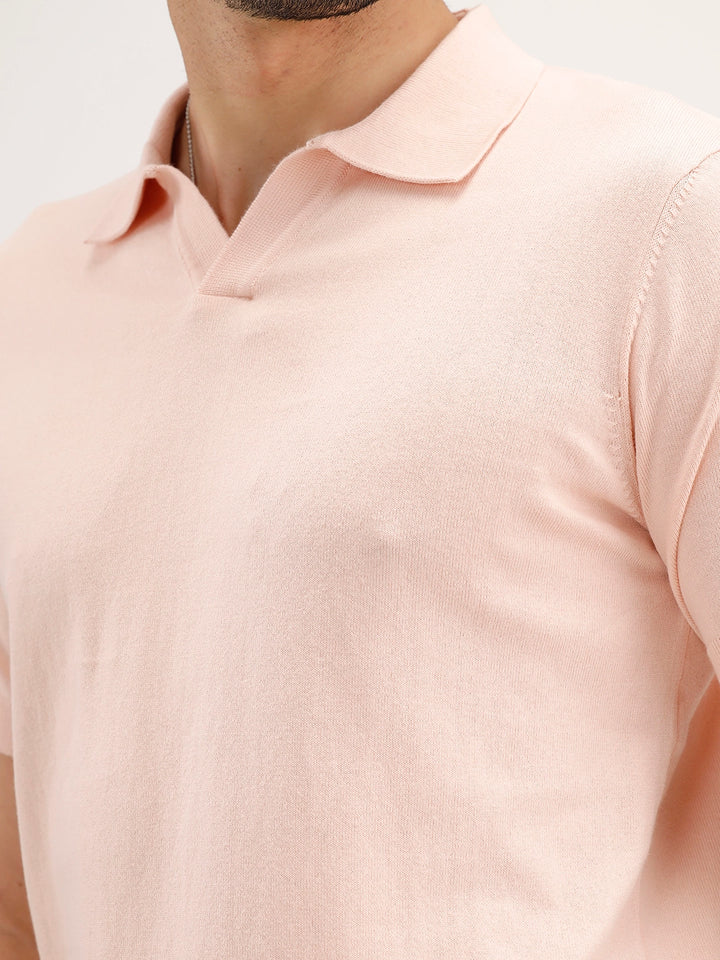 Solid Slim Fit Polo T-Shirt | Peach