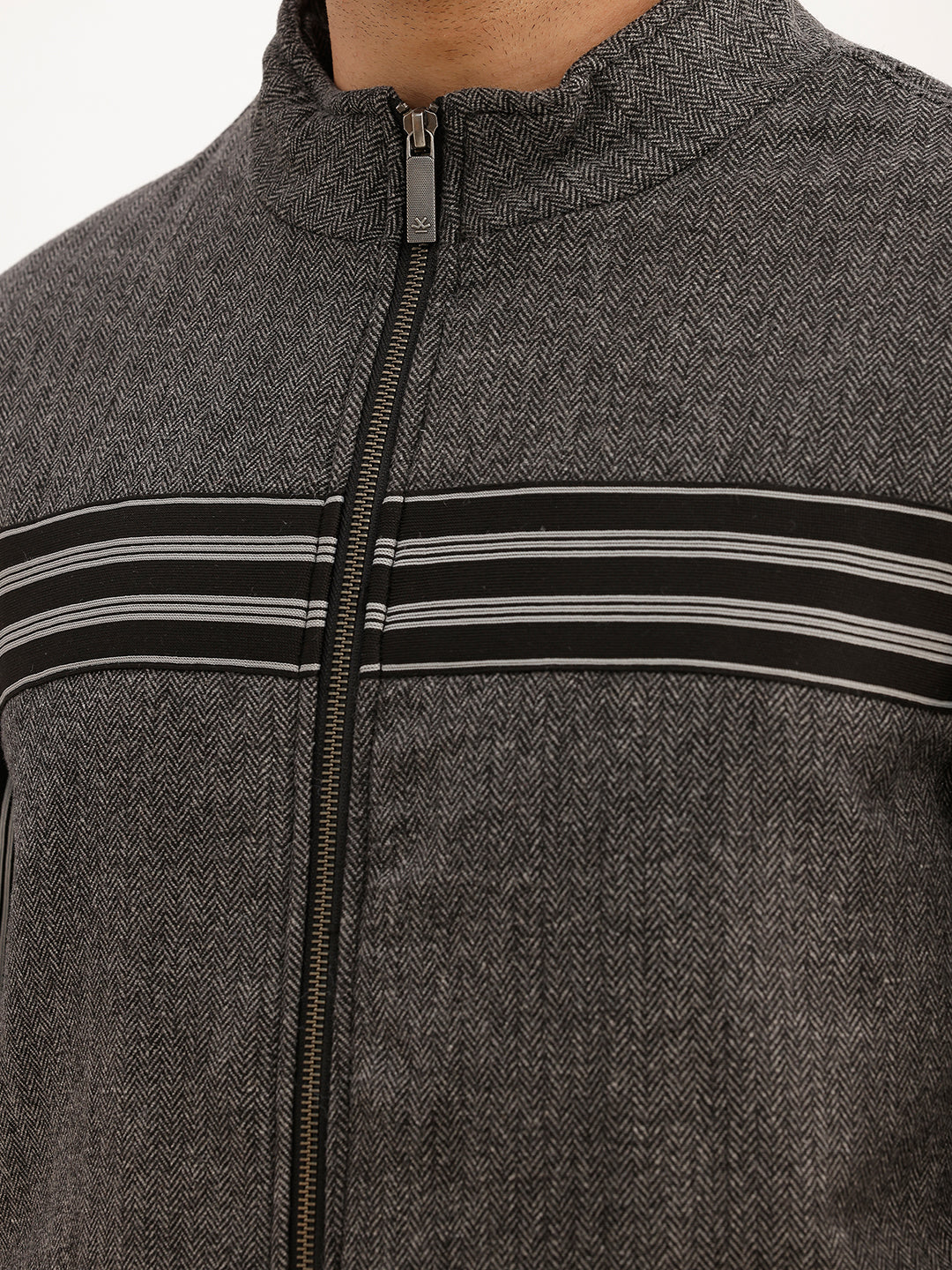 Solid Regular Fit Quilted Zipper Jacket | Charcoal