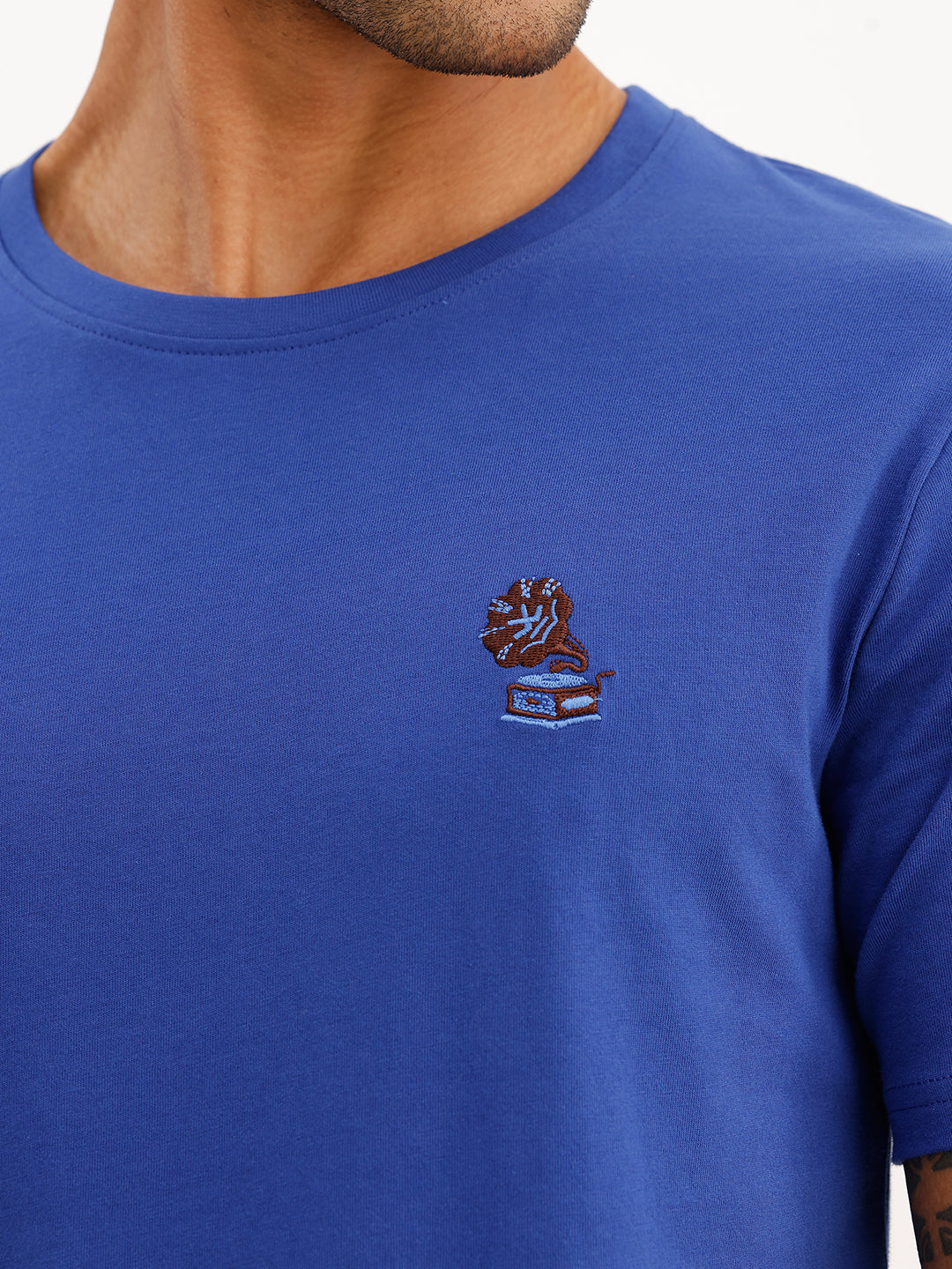 Slim Fit Quirky Embroidered Patch Detail T-Shirt | Blue
