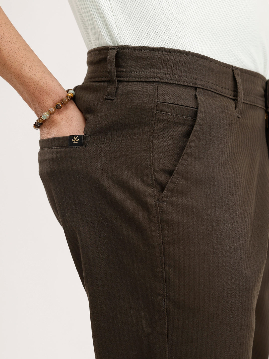 Straight Fit Herringbone Trouser | Olive