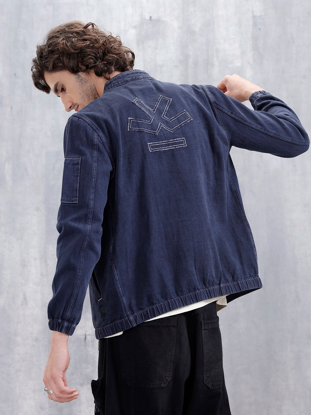 Washed Casual Men Denim Bomber Jacket | Blue