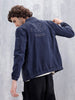 Washed Casual Men Denim Bomber Jacket | Blue