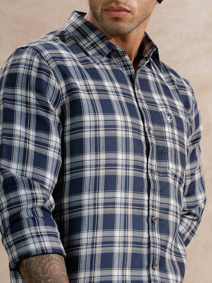 Dobby Textured Regular Fit Shirt  | Navy Blue