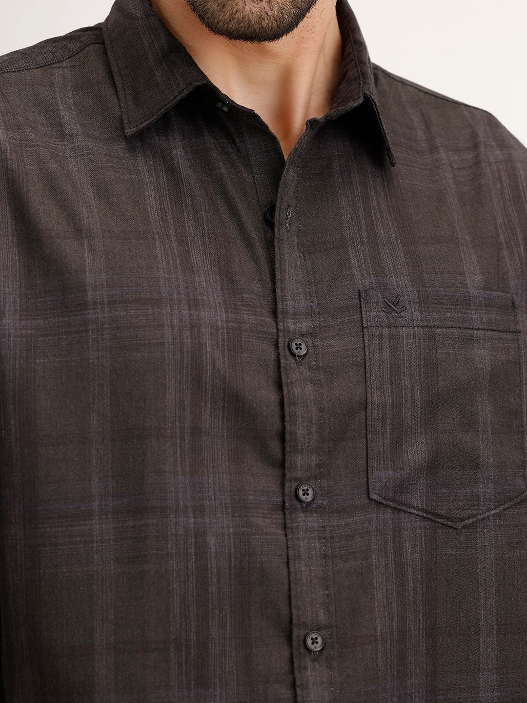Comfort Fit Checekred Shirt | Black