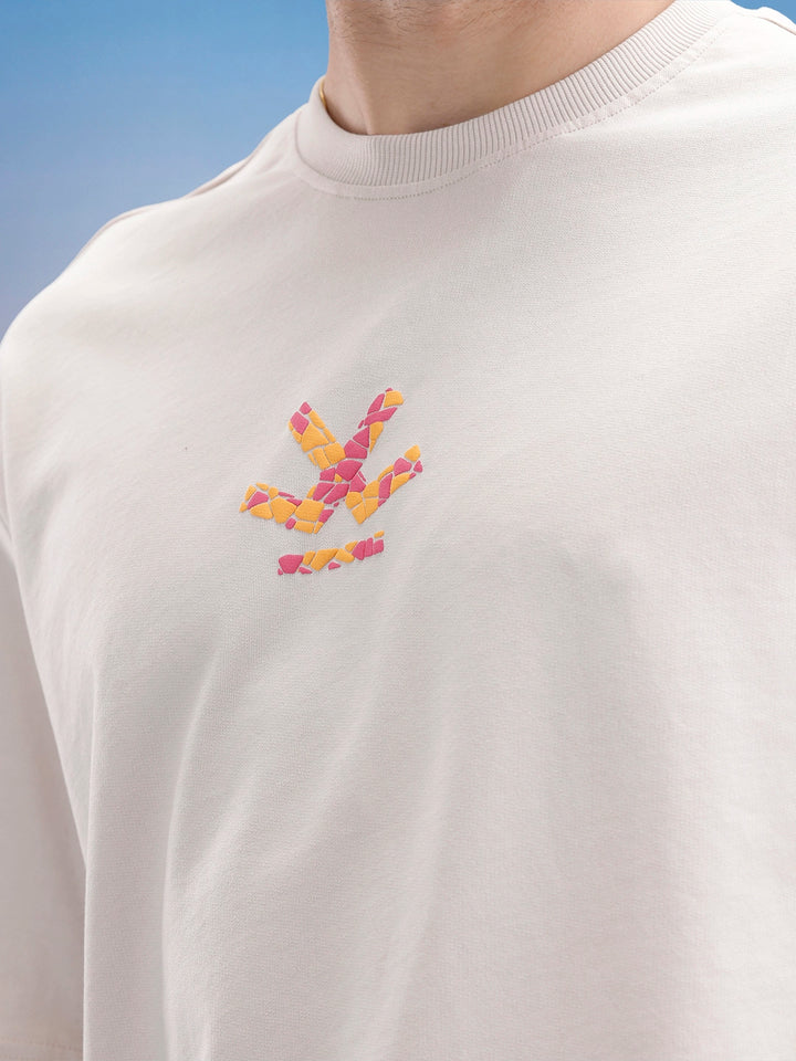 Oversized Fit Puffer Printed T-Shirt | Beige