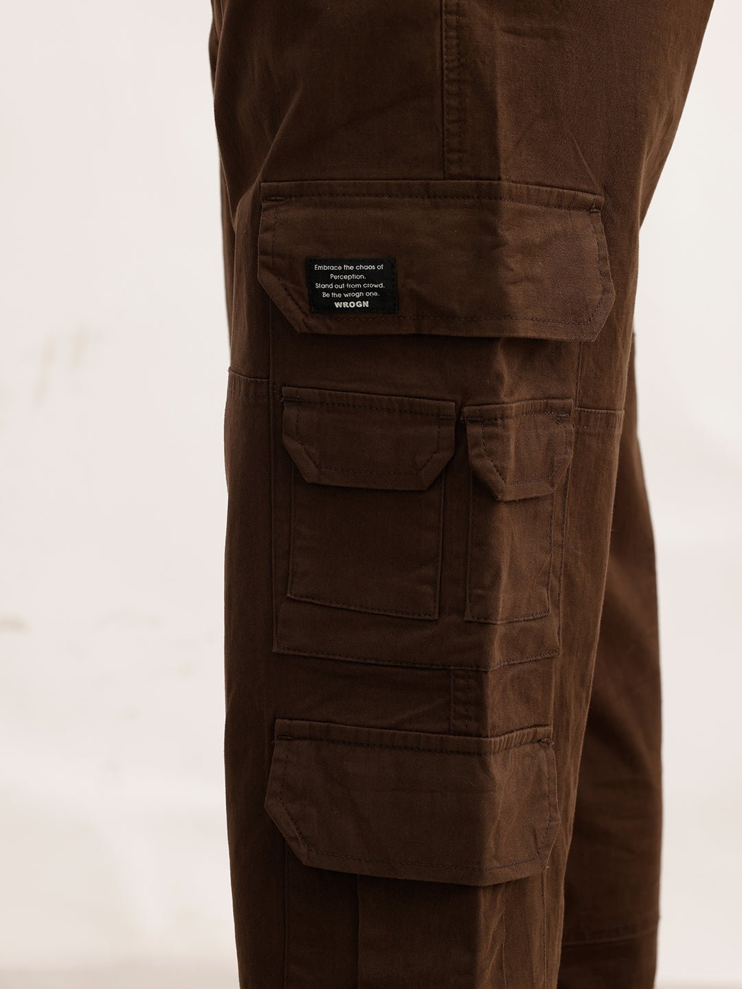 Solid Loose Fit Cargo Trouser | Brown