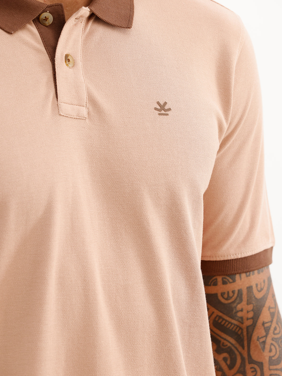 Slim Fit Contrast Collar Polo T-Shirt | Light Brown
