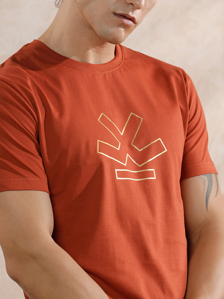 Silver Foil Print Slim Fit T-Shirt | Rust