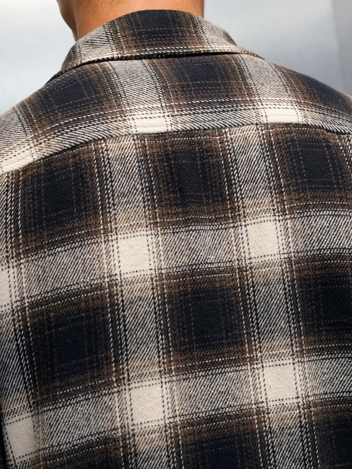 Men's Casual Regualr Fit Checkered Pattern Shacket | Black