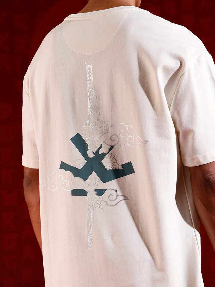 Puff print chest motif oversized tshirt | Off white