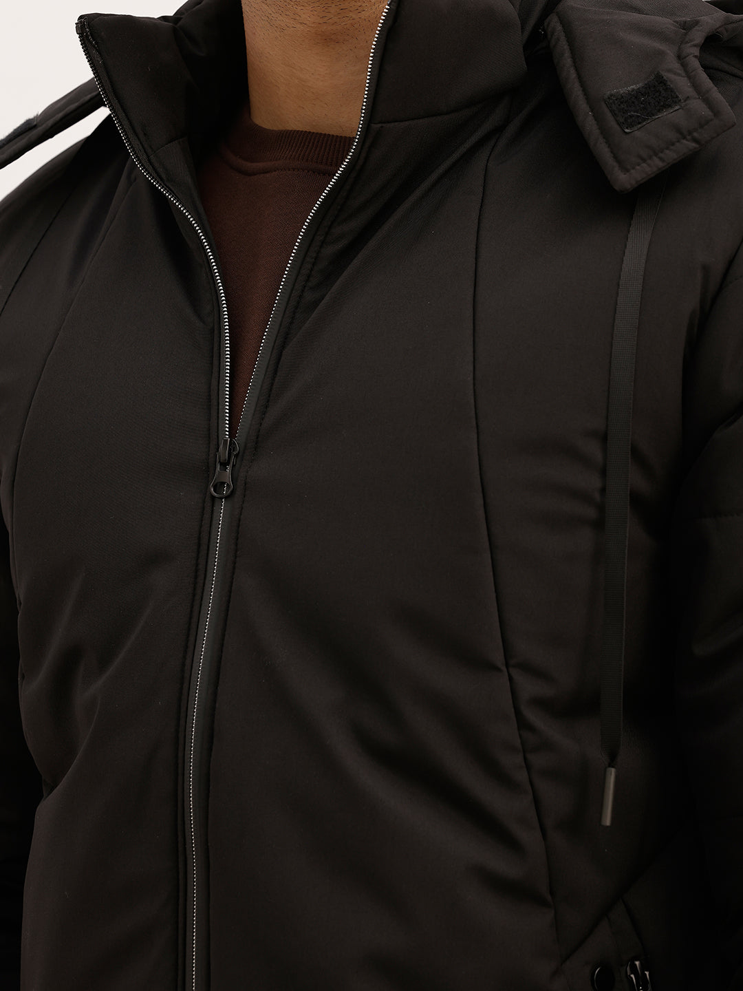 Solid Regular Fit Hooded Jacket | Black