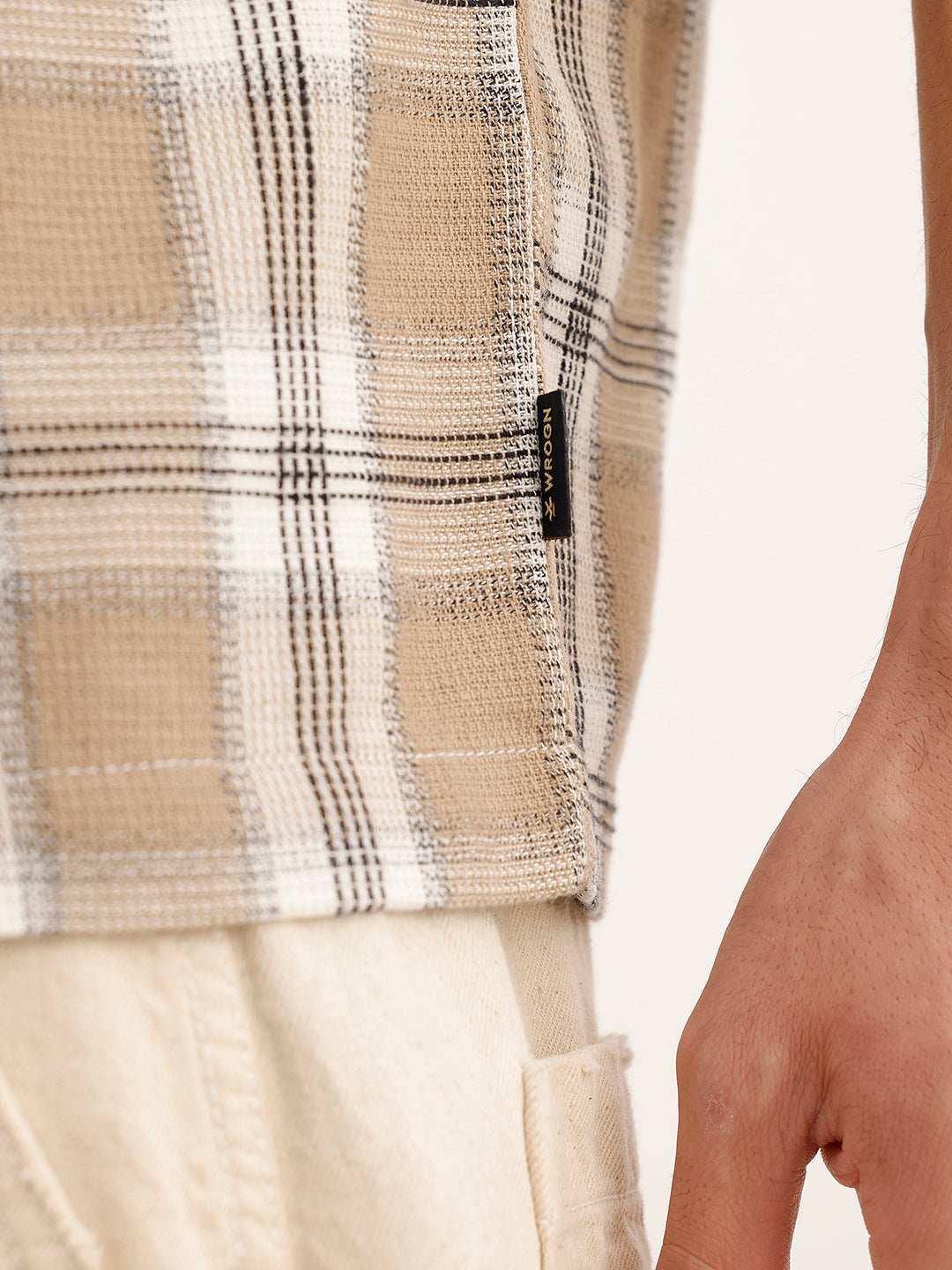 Oversized Grindle Structured Check Double Pocket Shirt | Khaki