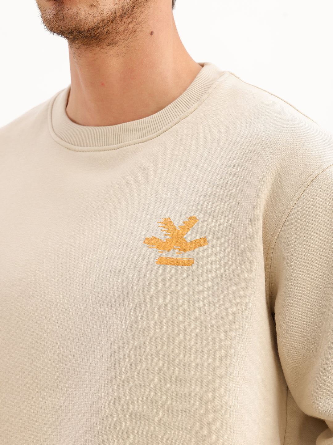 Solid Foil Printed Sweatshirt | Beige | WVSS9004F