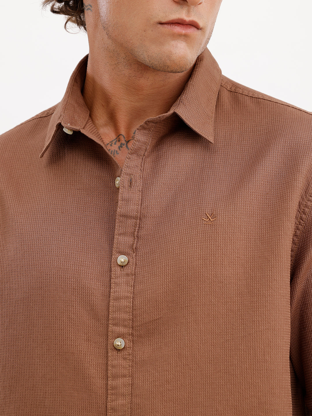 Textured Slim Fit Full Sleeve Shirt | Brown