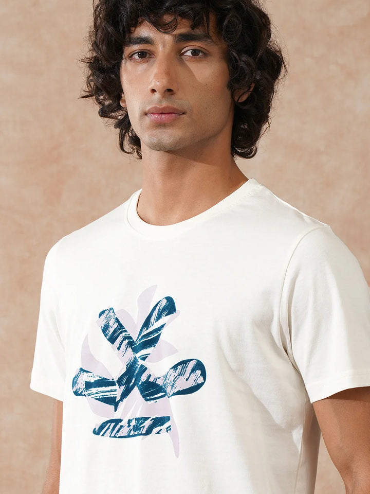 Flock Printed Slim Fit T-Shirt | Off White