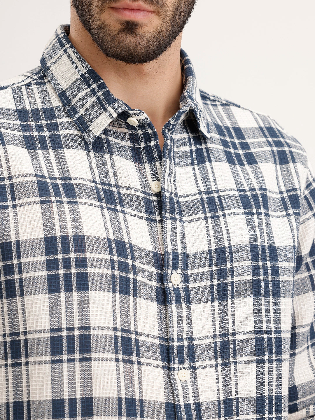 Textured Regular Fit Checkered Shirt | Blue
