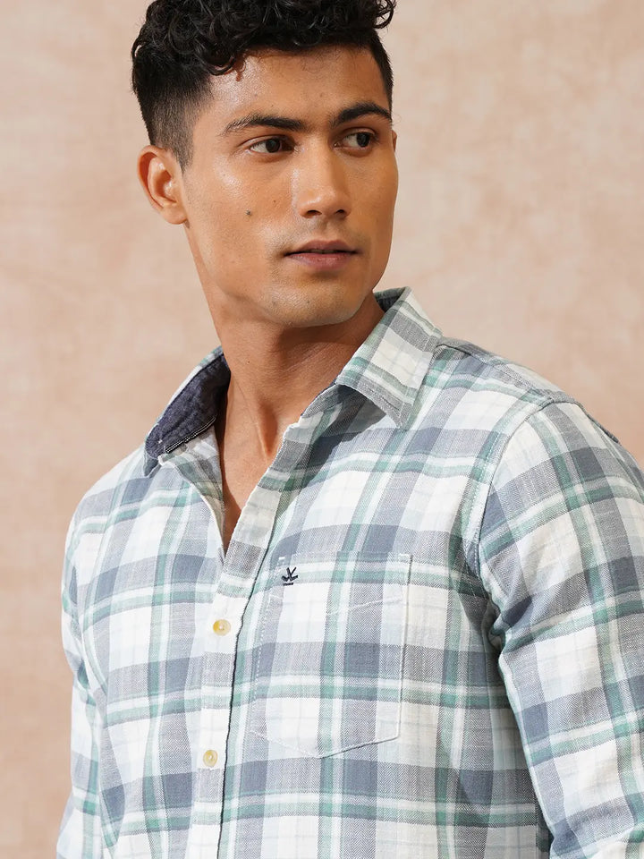 Herringbone Checks Slim Fit Shirt | Green